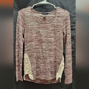 Forever 21 Purple Sweater With Cream Lace Detail - Small